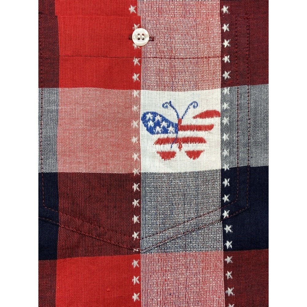 Company One Womens Button Up Shirt 2X Red Plaid Flag Butterfly Short Patriotic - Picture 2 of 9